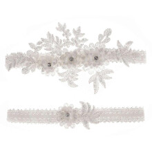 (White, One size) Fast Arrive 2 Pcs Wedding Garters Set Lace Bridal Garter Stretchy Floral Garter For Bride Beautiful And Elegant Style