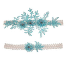 (sky blue, One size) Fast Arrive 2 Pcs Wedding Garters Set Lace Bridal Garter Stretchy Floral Garter For Bride Beautiful And Elegant Style