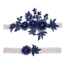 (Royal blue, One size) Fast Arrive 2 Pcs Wedding Garters Set Lace Bridal Garter Stretchy Floral Garter For Bride Beautiful And Elegant Style