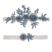 (blue, One size) Fast Arrive 2 Pcs Wedding Garters Set Lace Bridal Garter Stretchy Floral Garter For Bride Beautiful And Elegant Style