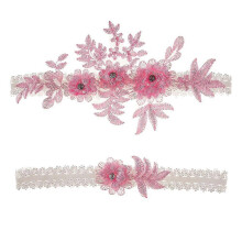 (Pink, One size) Fast Arrive 2 Pcs Wedding Garters Set Lace Bridal Garter Stretchy Floral Garter For Bride Beautiful And Elegant Style
