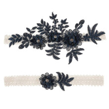 (navy blue, One size) Fast Arrive 2 Pcs Wedding Garters Set Lace Bridal Garter Stretchy Floral Garter For Bride Beautiful And Elegant Style