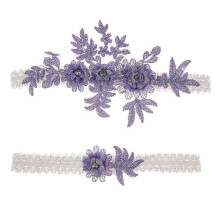 (Purple, One size) Fast Arrive 2 Pcs Wedding Garters Set Lace Bridal Garter Stretchy Floral Garter For Bride Beautiful And Elegant Style