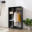 Homcom HOMCOM Rolling Open Wardrobe Hanging Rail Storage Shelves for Clothes, Black 1