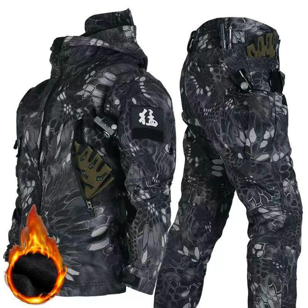 (forest camouflage, S) Men&apos;s Winter Autumn Fleece Jackets Tactical Waterproof Suits Outdoor Fishing Hiking Camping Tracksuits Coats Thermal Pants