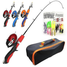 (Red, One size) Kids Fishing Pole Set Full Kits With Telescopic Fishing Rod And Spinning Reel Baits Hooks Set for Child