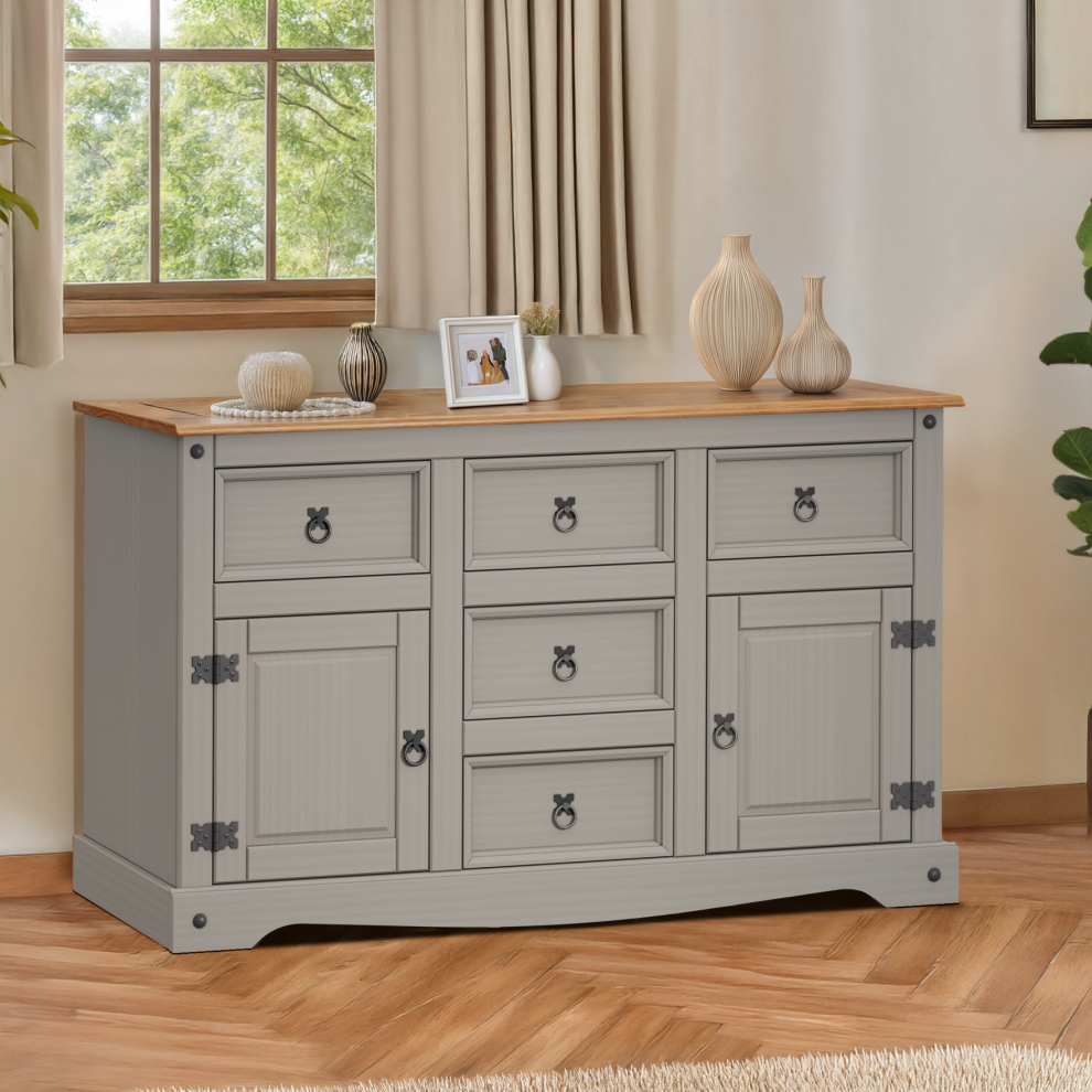 Mercers Furniture Corona Wax 2 Door 5 Drawer Large Sideboard Cupboard Furniture Grey