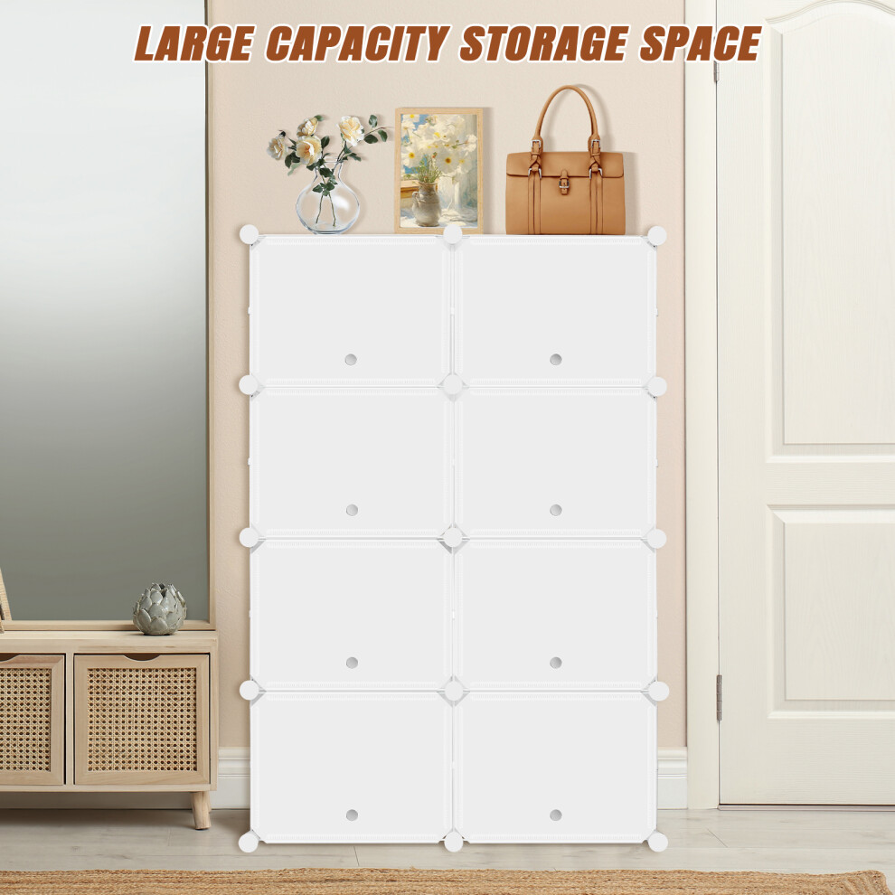 (8 Slots) Plastic Shoe Storage Cabinet with Doors, 30 x 40 x 30 cm Per Slot, Durable Shoe Rack Organizer for Entryway, Closet Bedroom