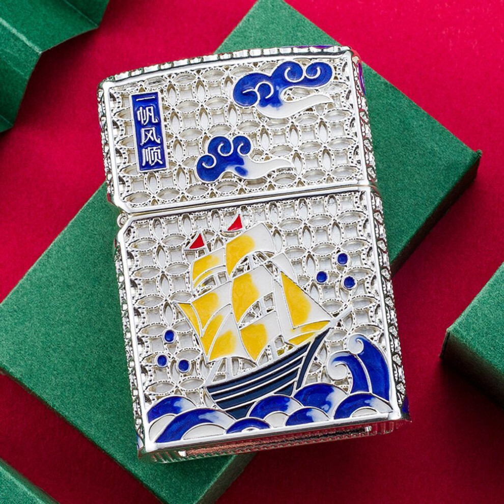 Yeuligo Gold Enamel Smooth Sailing Authentic Pure Copper Kerosene Lighter Inlaid Enamel Color Collection Grade Gift
