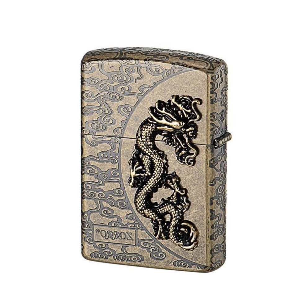 Yeuligo Bronze Z92052 Dragon And Phoenix Sticker Vintage Relief Pure Copper Shell Kerosene Lighter Factory Wholesale