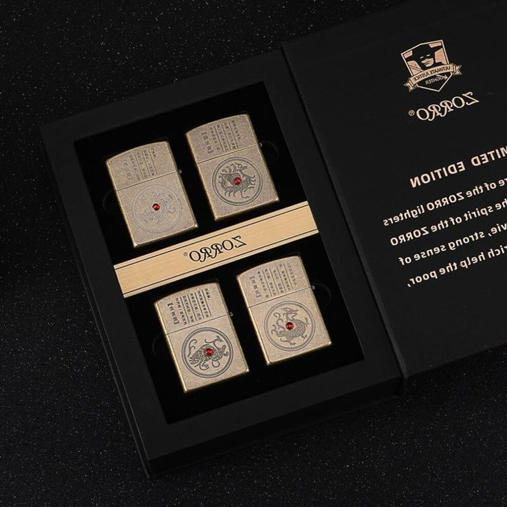 Yeuligo Bronze Z151 Carved Inlaid Four Sacred Beasts Suit Kerosene Windproof Lighter Business Gift
