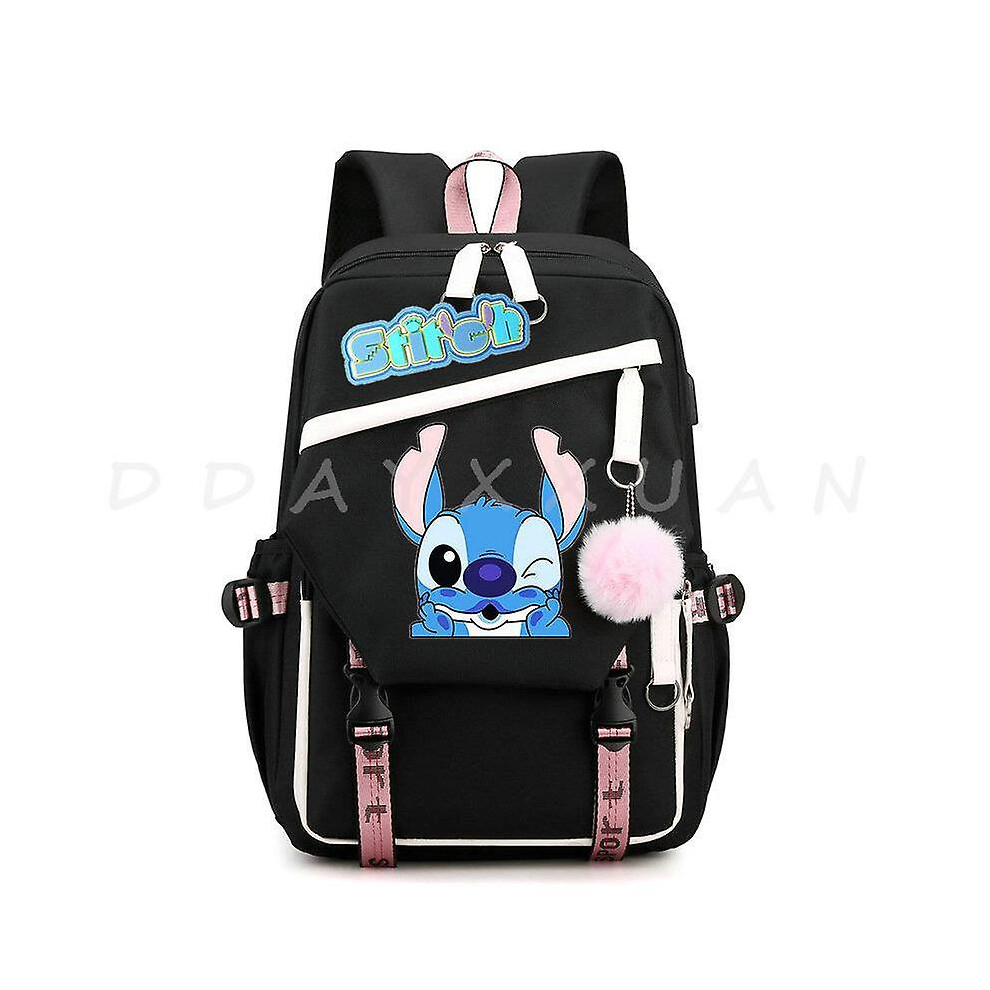 (Pink) Lilo And Stitch Backpack Waterproof Bookbag Laptop Rucksack Travel USB Large Capacity Mochila School Bag For Kids