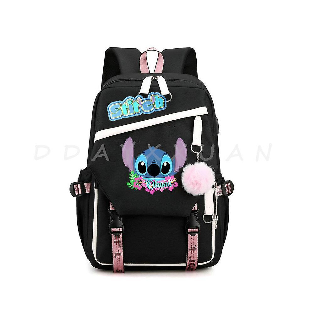 (Ivory) Lilo And Stitch Backpack Waterproof Bookbag Laptop Rucksack Travel USB Large Capacity Mochila School Bag For Kids
