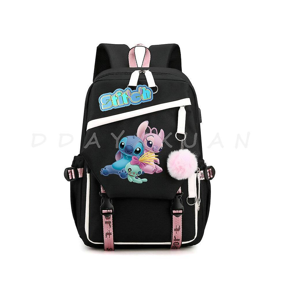 (Khaki) Lilo And Stitch Backpack Waterproof Bookbag Laptop Rucksack Travel USB Large Capacity Mochila School Bag For Kids