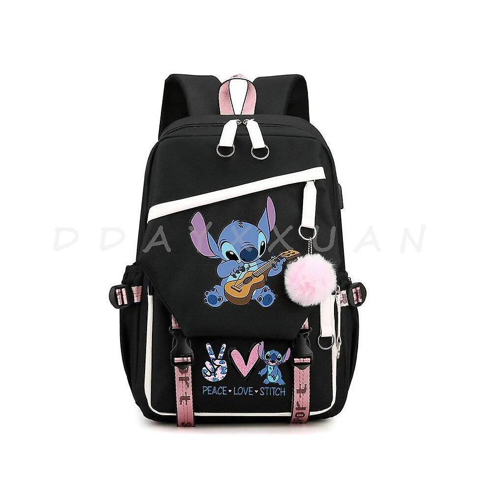 (Gold) Lilo And Stitch Backpack Waterproof Bookbag Laptop Rucksack Travel USB Large Capacity Mochila School Bag For Kids