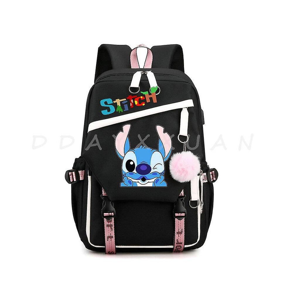 (Burgundy) Lilo And Stitch Backpack Waterproof Bookbag Laptop Rucksack Travel USB Large Capacity Mochila School Bag For Kids