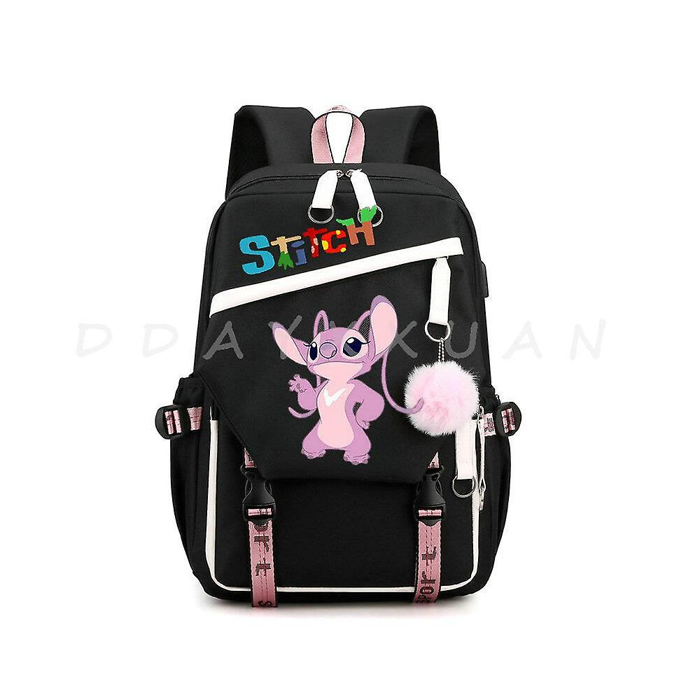 (White) Lilo And Stitch Backpack Waterproof Bookbag Laptop Rucksack Travel USB Large Capacity Mochila School Bag For Kids