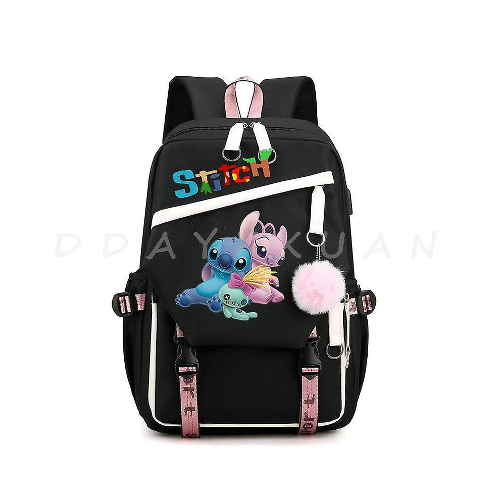(Silver) Lilo And Stitch Backpack Waterproof Bookbag Laptop Rucksack Travel USB Large Capacity Mochila School Bag For Kids