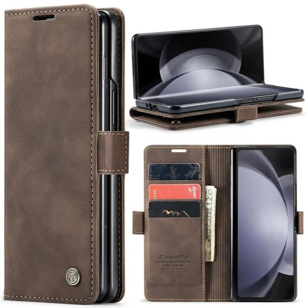 (coffee, Samsung Z Fold 4) Luxury Retor Leather Wallet Card Slot Phone Case For Samsung Galaxy Z Fold 5 4 Fold5 Fold4 Shockproof Flip Stand Cover Bag