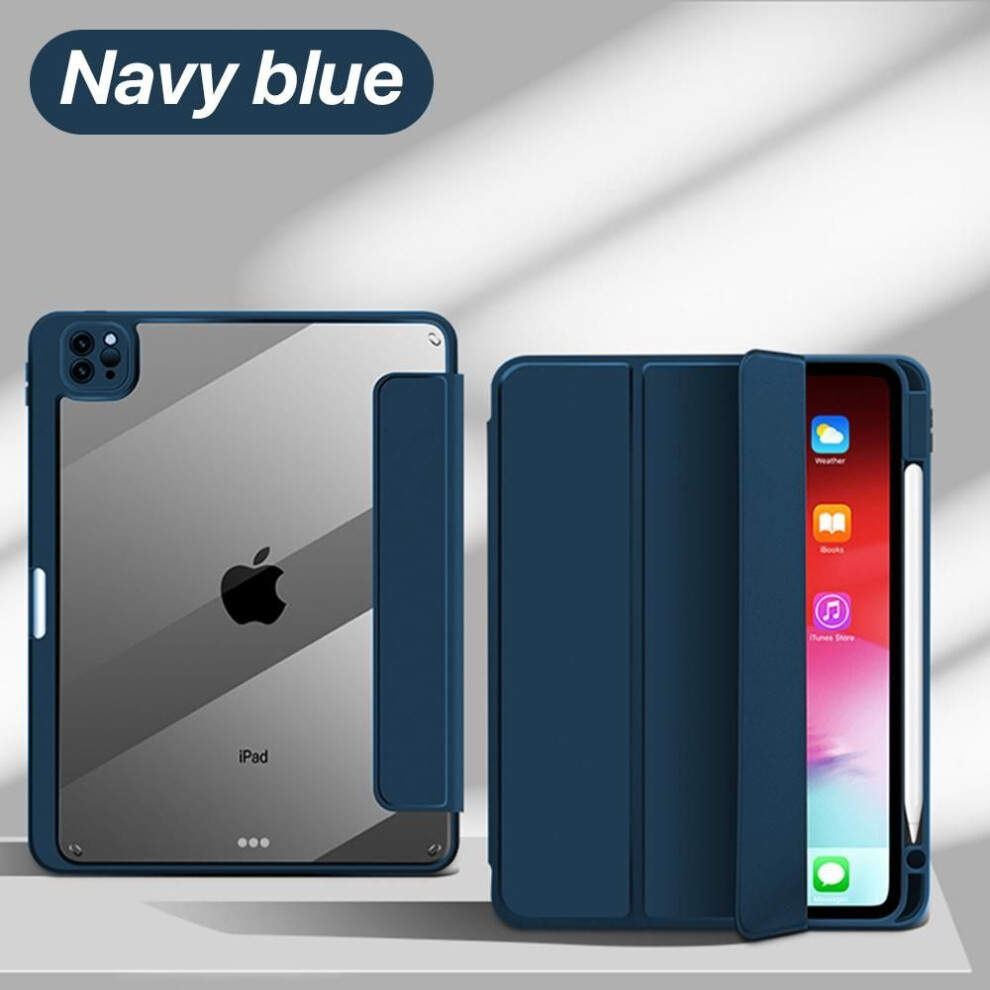 (navy blue, iPad 10.2 7th 8th9th) Leather Case for IPad Pro 12.9in 4/5/6th 11in 2/3/4th with Pencil Holder Transparent Case for IPad 5/6/7/8/9/10th Air4/5 Mini6 Protection Cover