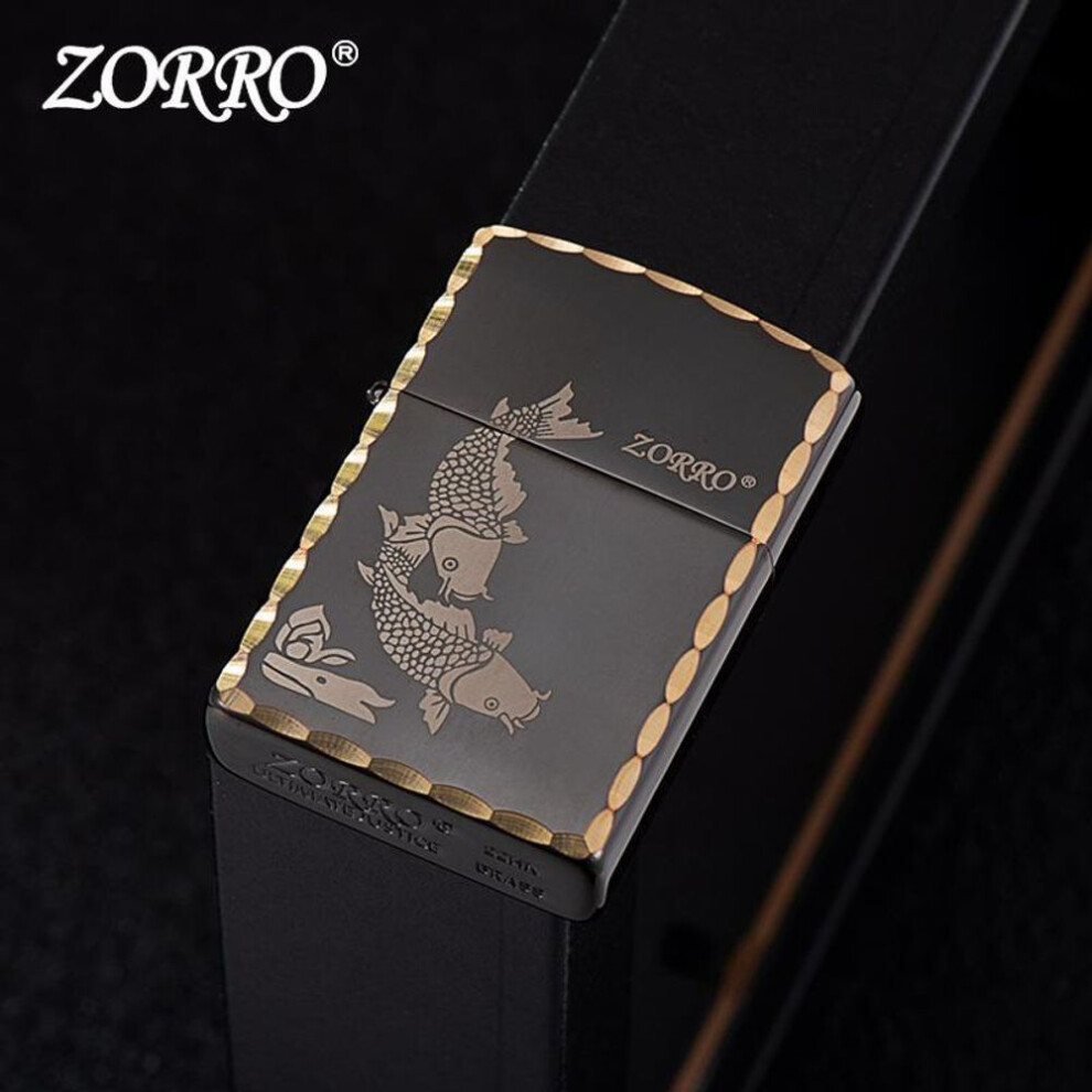 Yeuligo Black/Golden Z91325a Ice Fish Windproof Printing Edge Copper Shell Kerosene High-End Grinding Wheel Lighter Wholesale