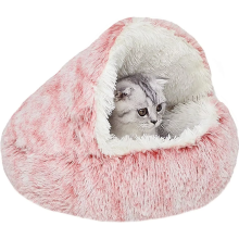 (50CM, Pink) Dog Cat Bed Hooded Kitten Pet Cosy Cave Soft Calming Igloo Cozy Plush Faux Fur