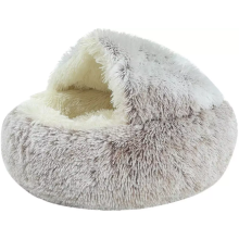 (60CM, Beige) Dog Cat Bed Hooded Kitten Pet Cosy Cave Soft Calming Igloo Cozy Plush Faux Fur