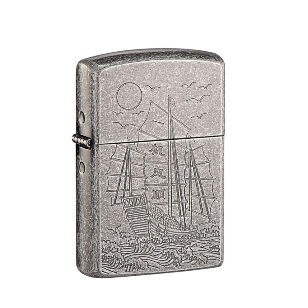 Yeuligo Silver Z92138c Classic Smooth Sailing Antique Etching High-End Copper Shell Kerosene Windproof Lighter Wholesale