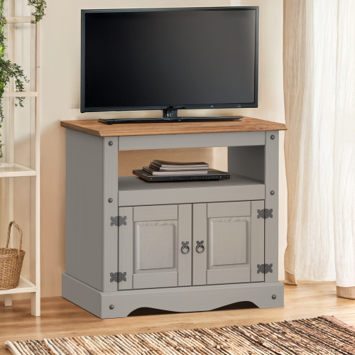 Mercers Furniture Corona TV Unit Grey Wax Straight Solid Pine