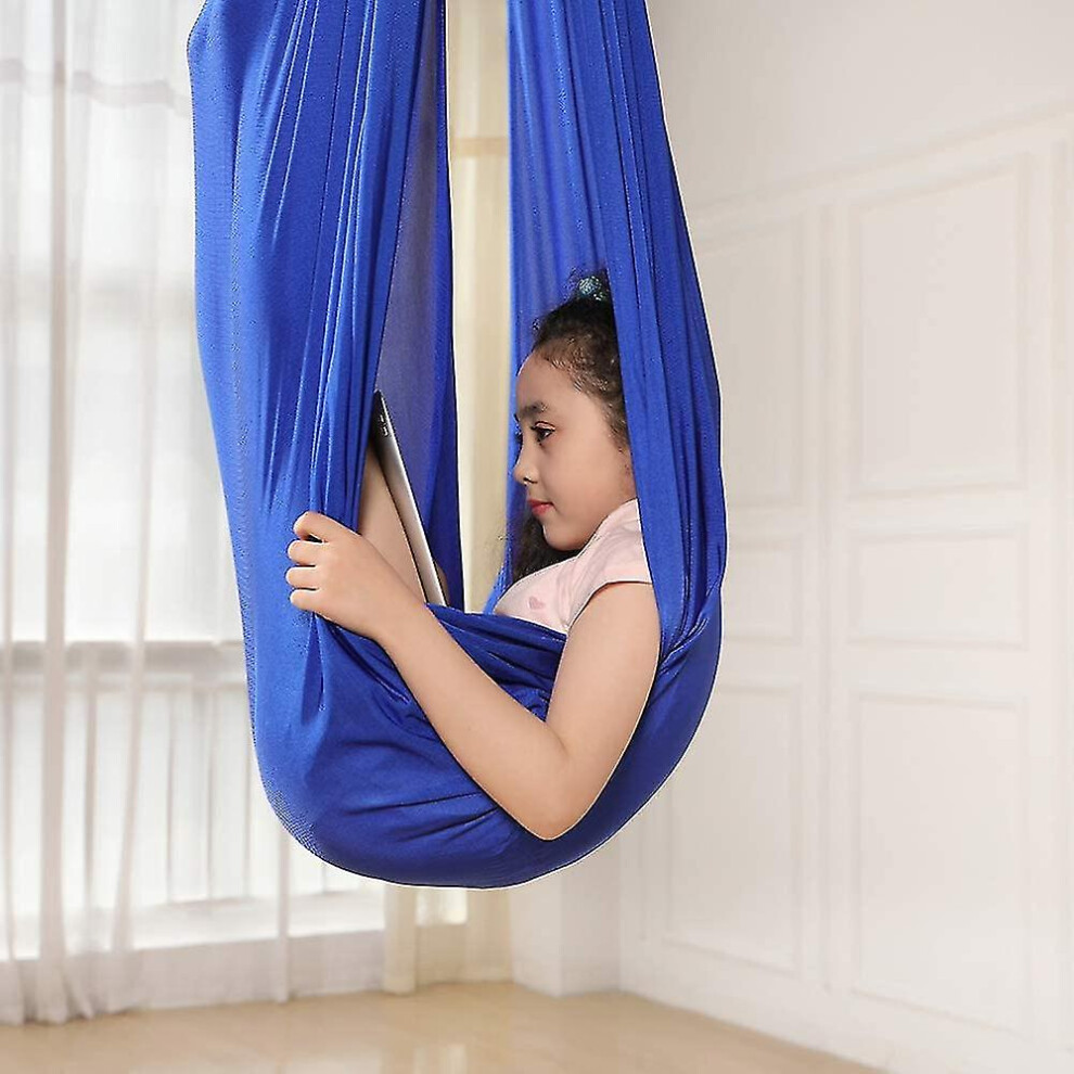 (Royal 100X280cm) Children's Swinging Hammock, Indoor Swing Elastic Cuddle Hammock Sensory Swing Ideal For Adhd, Asperger's Blue