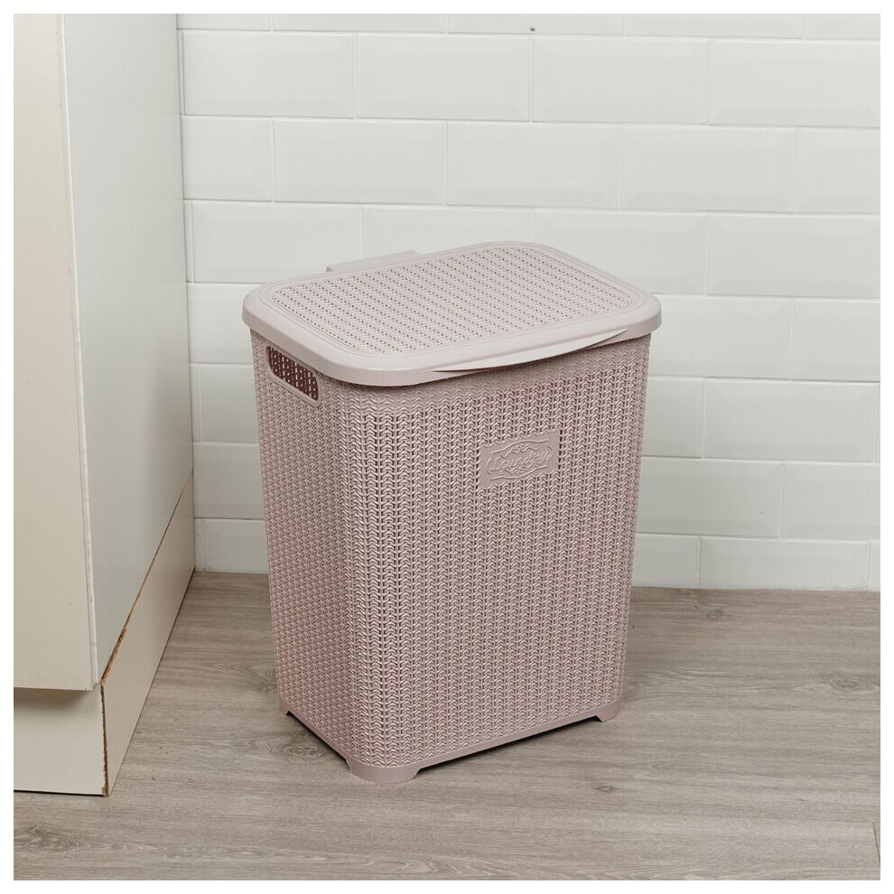 (Pink) 45L Plastic Laundry Basket Dirty Clothes Washing Storage Hamper with Handles & Lid