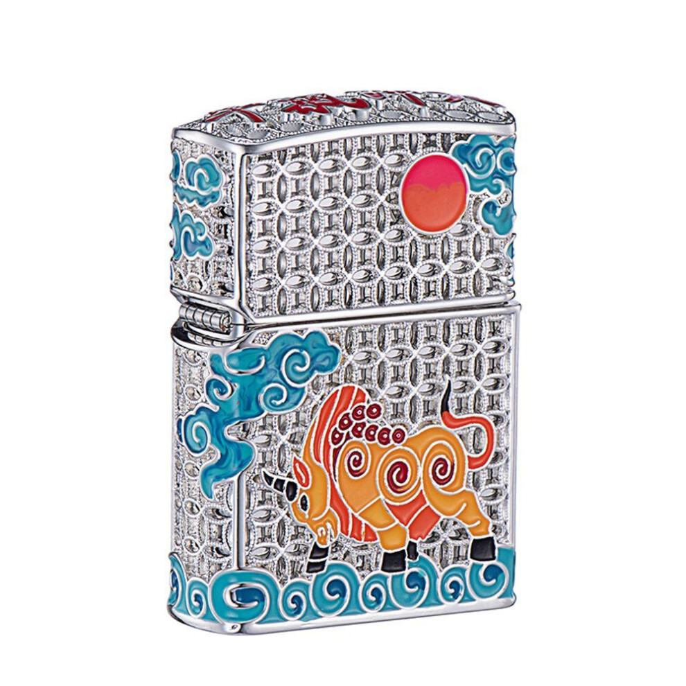 Yeuligo Gold Enamel Color Niu Qi Sky Inset Enamel Kerosene Windproof Collection Of High-End Gift Lighter