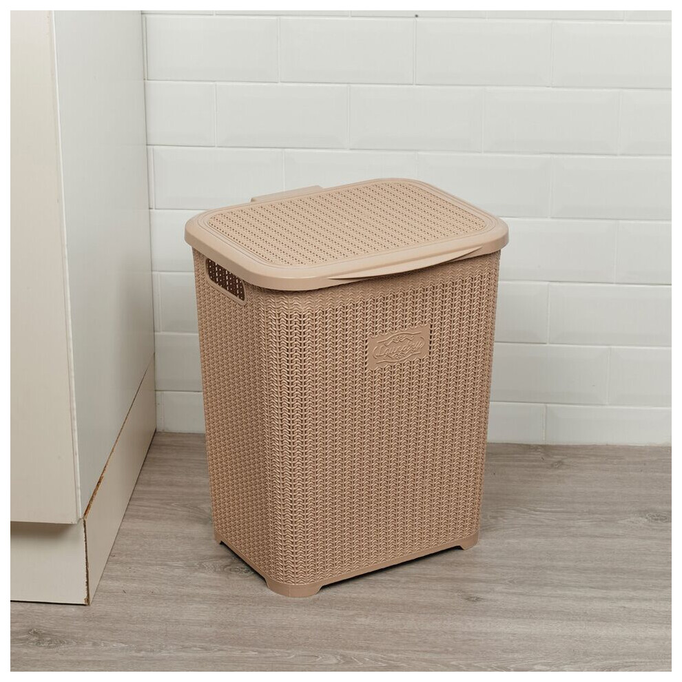 (Cappuccino) 45L Plastic Laundry Basket Dirty Clothes Washing Storage Hamper with Handles & Lid