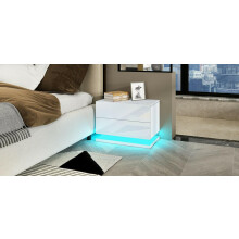 (White) Hampton&Stewart Modern LED Bedside Table Cabinet