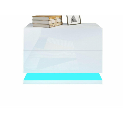 (White) Hampton&Stewart Modern LED Bedside Table Cabinet 2