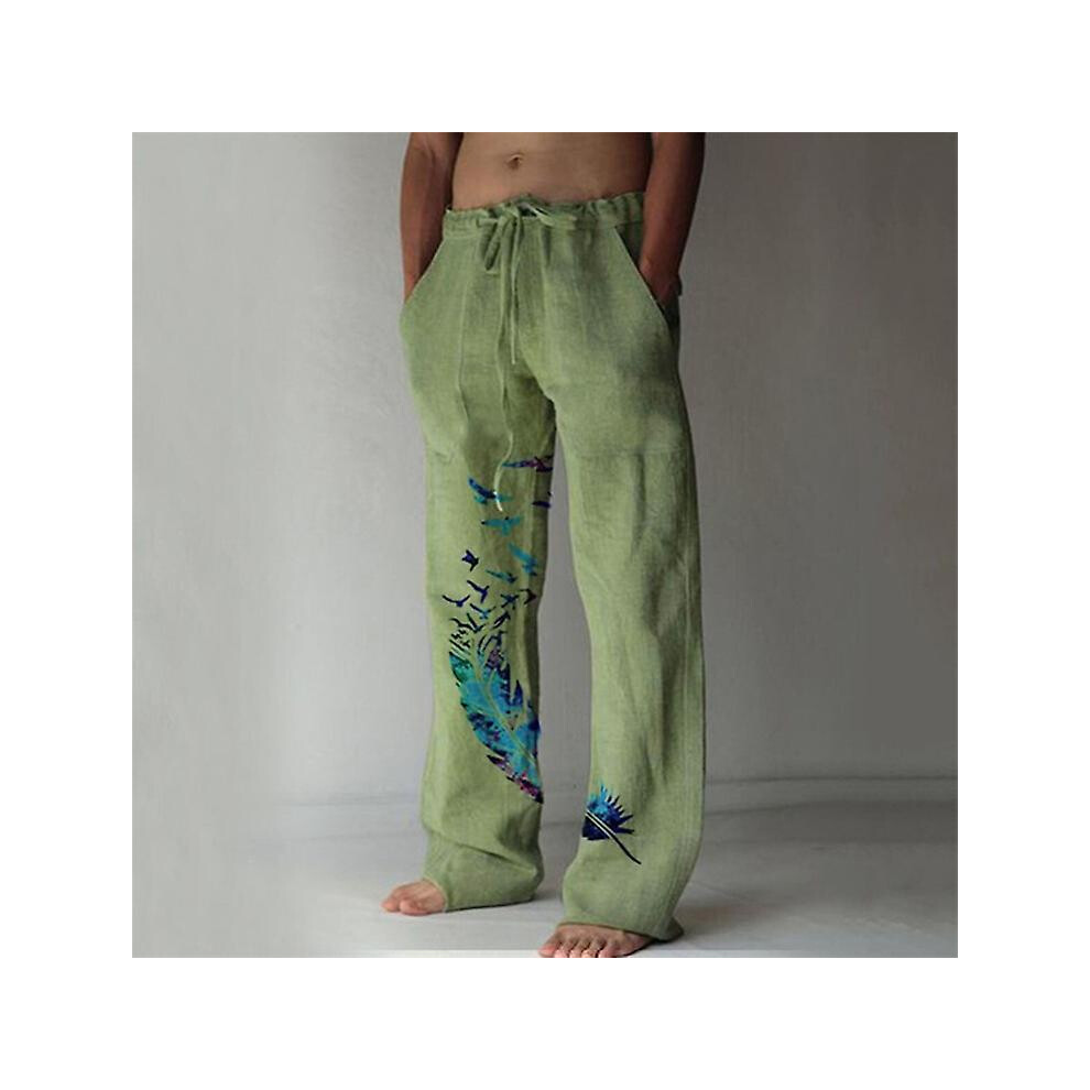 (XL, Green) Men Cotton Linen Baggy Trousers Drawstring Elastic Waist Casual Harem Pants-image-OPC-PG6RMCJ-NEW