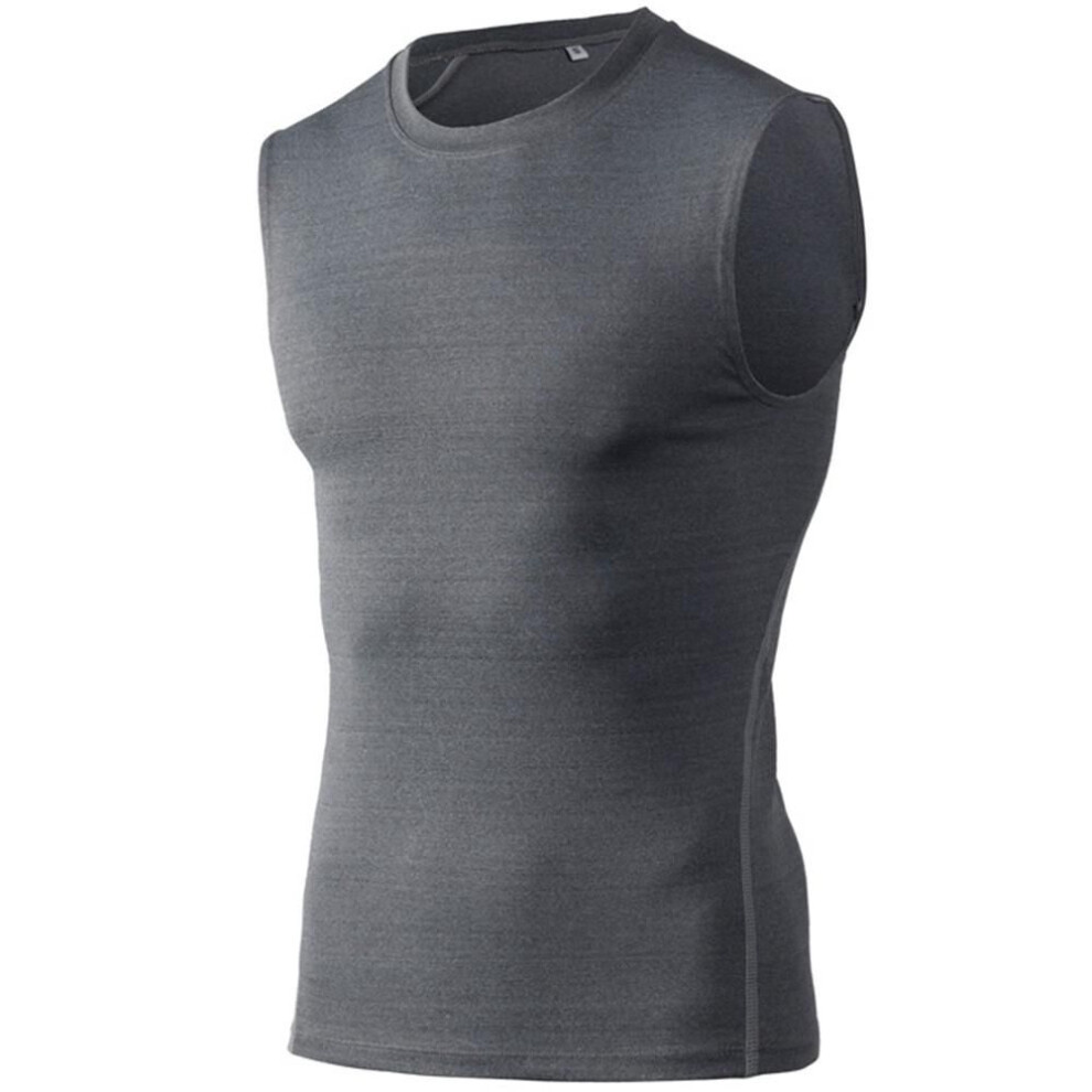 (gray, S) Men Running Sports Sleeveless T-shirt Basketball Compression Training Vest Fitness Tank Base Layer Top Singlet Activewear Quick Drying