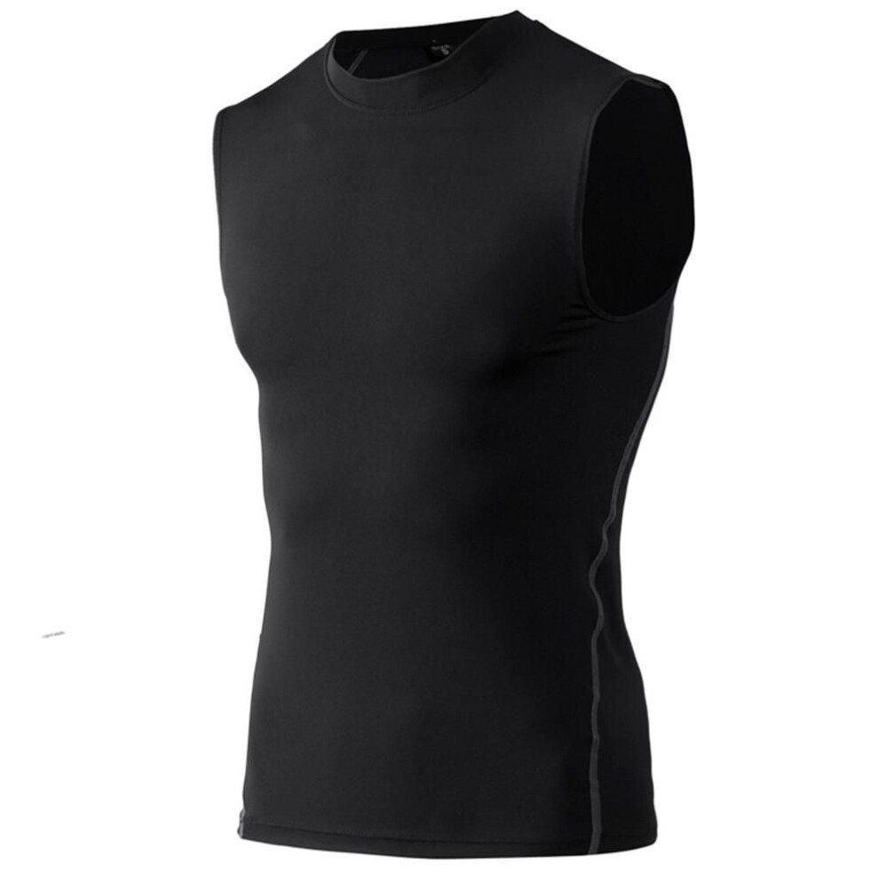 (black, L) Men Running Sports Sleeveless T-shirt Basketball Compression Training Vest Fitness Tank Base Layer Top Singlet Activewear Quick Drying
