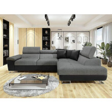 (Right Arm Corner) TU Anton - Sofa - Storage - Sofa Bed - Black/Grey - Faux Leather/Fabric