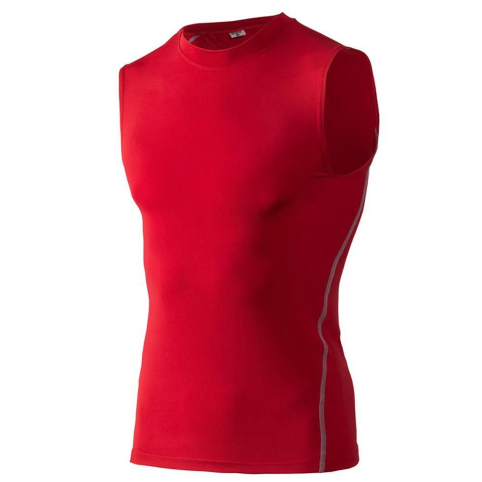(red, L) Men Running Sports Sleeveless T-shirt Basketball Compression Training Vest Fitness Tank Base Layer Top Singlet Activewear Quick Drying