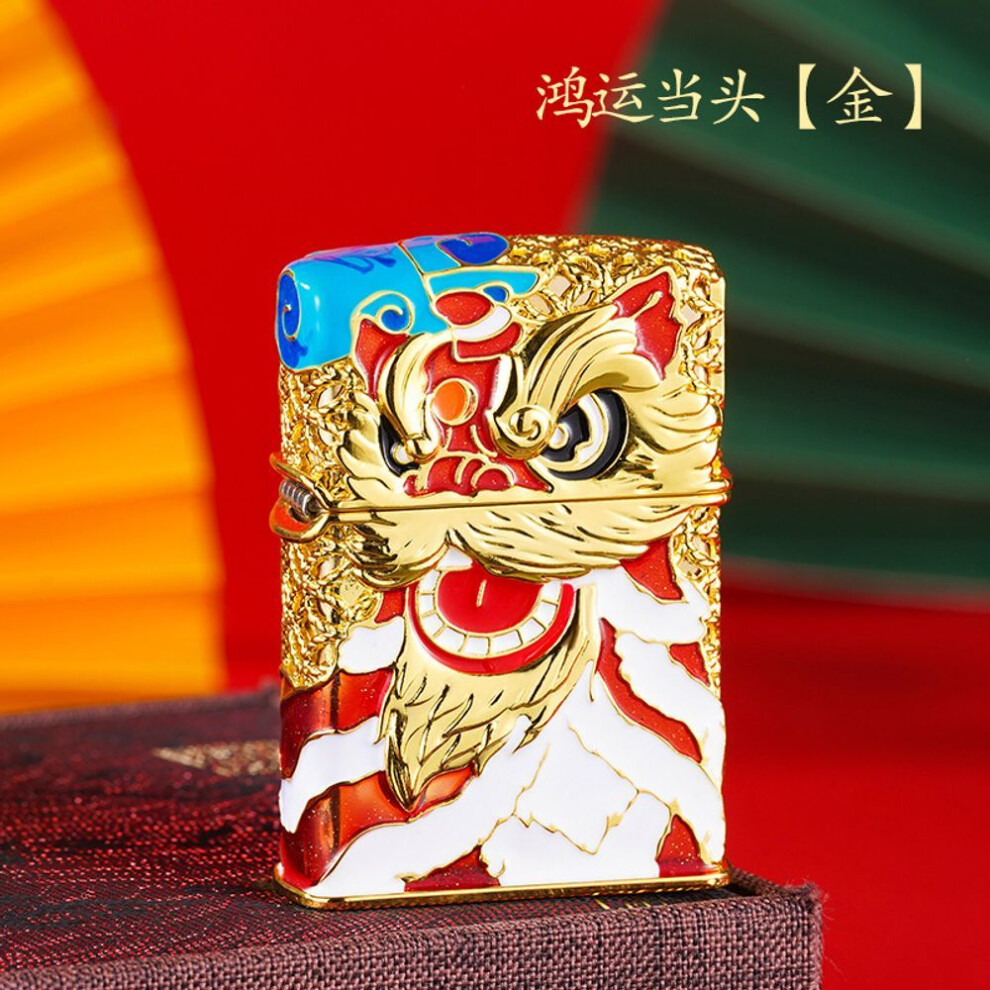 Yeuligo Gold Luxury Enamel Opportunity Knocks Wire Inlaid Enamel Gift Kerosene Lighter