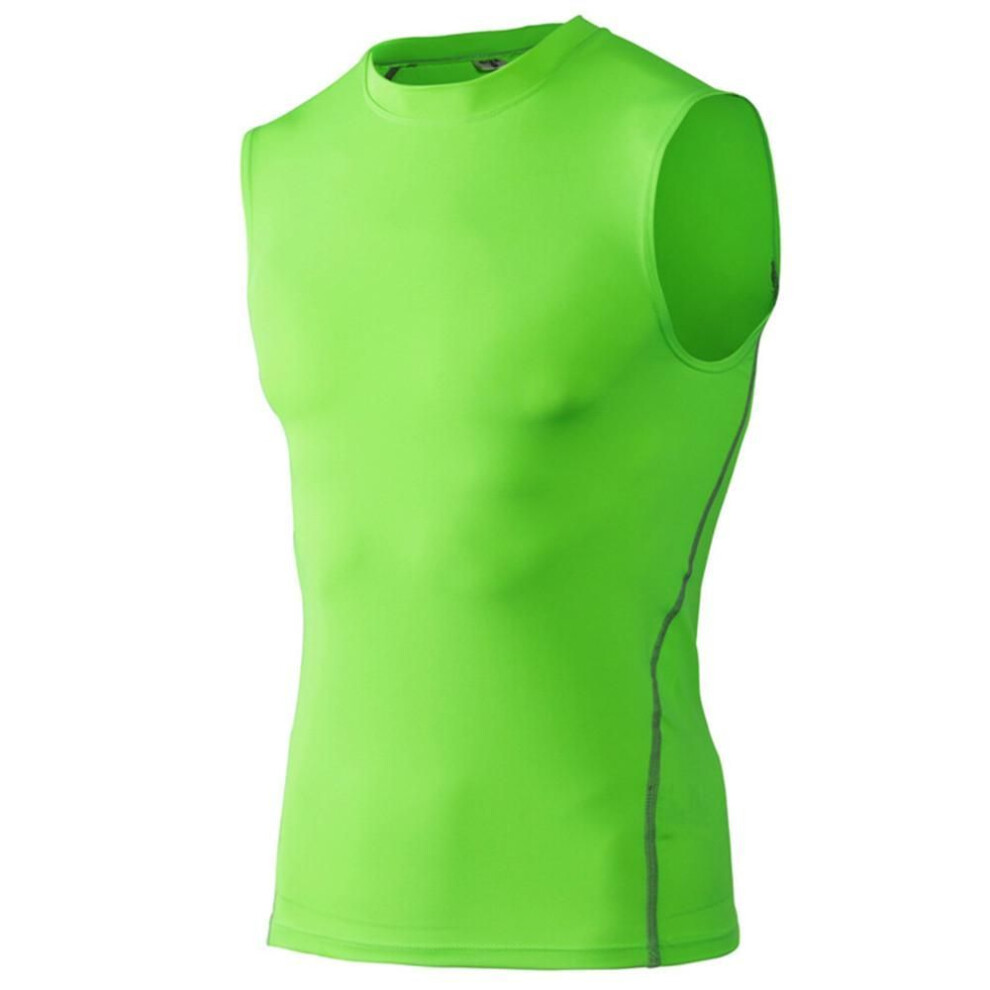 (green, XL) Men Running Sports Sleeveless T-shirt Basketball Compression Training Vest Fitness Tank Base Layer Top Singlet Activewear Quick Drying