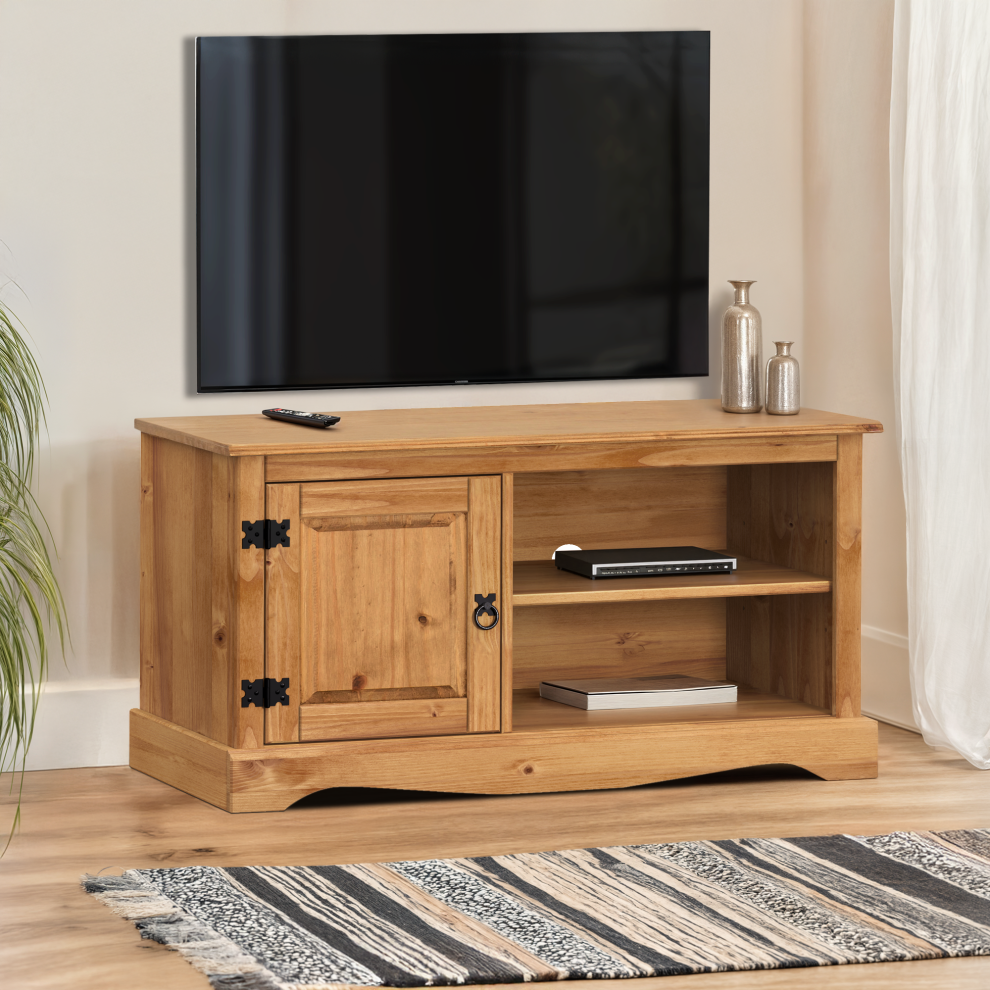 Mercers Furniture Corona Tv Unit 1 Door Media Tv Stand Cabinet Solid Pine Furniture Brown
