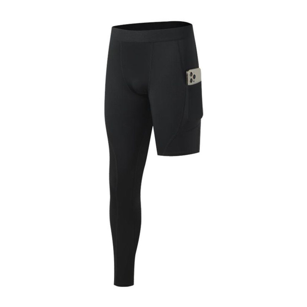 (black, M) Men Base Layer Exercise Trousers Compression Running Tight Sport Cropped One Leg Leggings Basketball Yoga Fitness Pants With Pocket