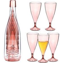 Set of 5 Stackable Champagne Flutes Set, Reusable Unbreakable Wine Glasses with Bottle Container