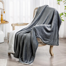 Sherpa Fleece Throw Blanket Double Thickness Reversible Ultra Soft Grey