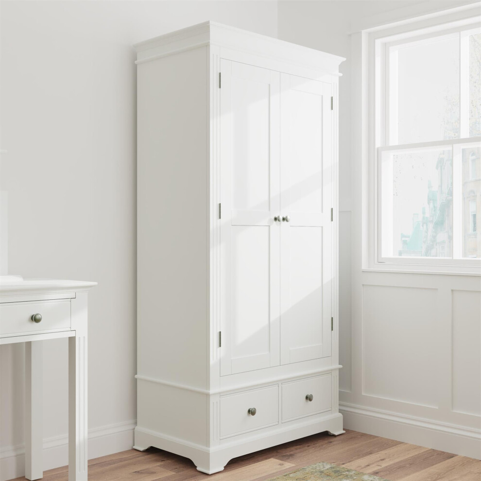 2 Door Wardrobe 2 Storage Drawers White Solid Pine and MDF