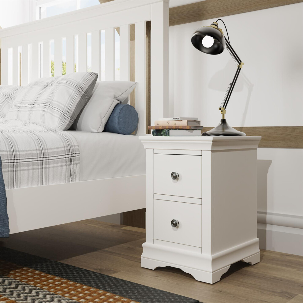 Bedside Table 2 Storage Drawer Solid Pine MDF Nightstand White