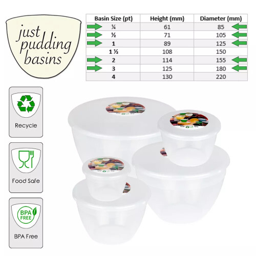Set of 5 Clear Pudding Basins - ¼, ½, 1, 2, 3 Pints