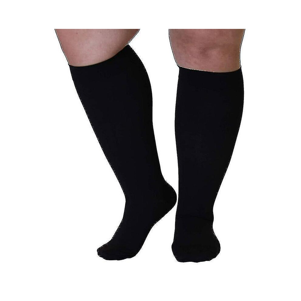 (, 4XL) Large Size Compression Socks Large Knee High Support Stockings For Circulation Black